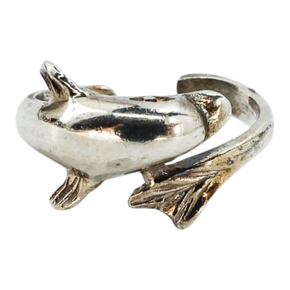 Vintage Collectible Tiny Baby Rings Sterling Silver Dolphin Flip Flops - Read! - Picture 3 of 8